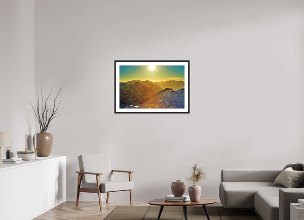 90 x 60 cm, Black Wooden Frame Klosters Evening Light