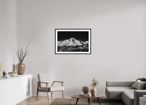 90 x 60 cm, Black Wooden Frame Mont Blanc Massif.
