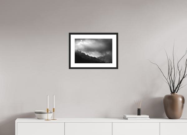 45 x 30 cm, Black Wooden Frame Misty Valley