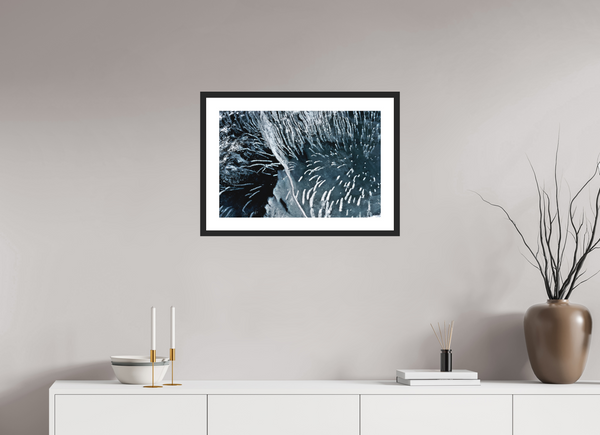 60 x 40 cm, Black Wooden Frame Glacial Ice #1