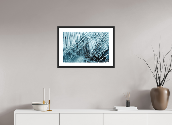 60 x 40 cm, Black Wooden Frame Glacial Ice #3