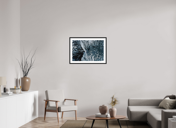 75 x 50 cm, Black Wooden Frame Glacial Ice #1