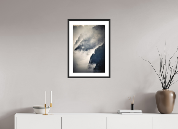 40 x 60 cm, Black Wooden Frame Steep Valley Trees