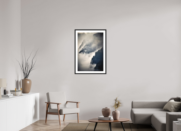 60 x 90 cm, Black Wooden Frame Steep Valley Trees