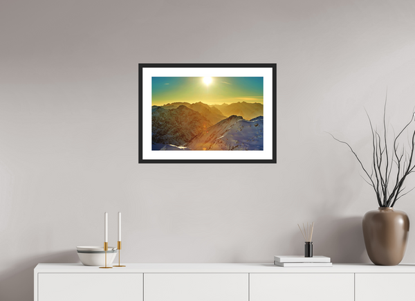 60 x 40 cm, Black Wooden Frame Klosters Evening Light