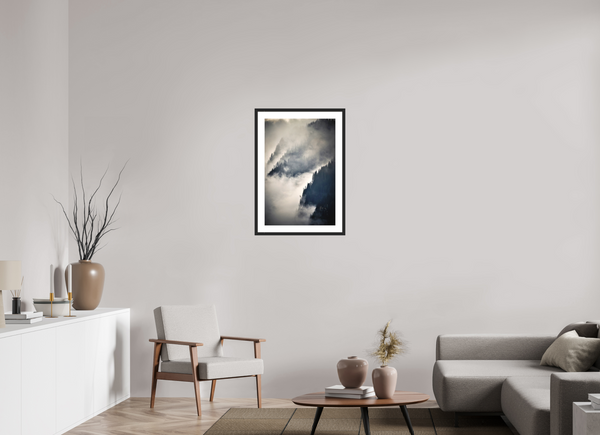 50 x 75 cm, Black Wooden Frame Steep Valley Trees