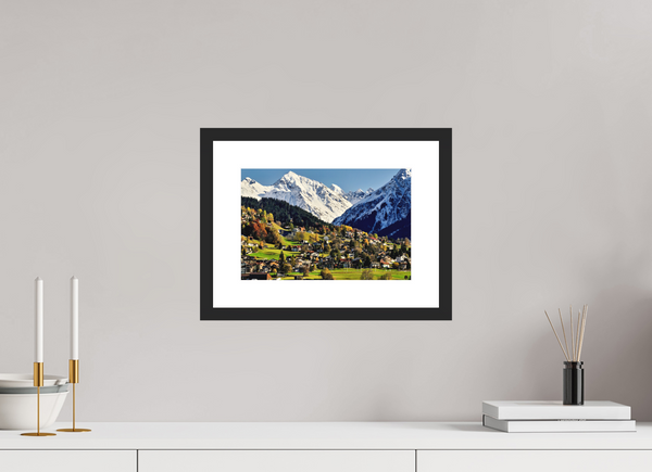 30 x 20 cm, Black Wooden Frame Winter Meets Autumn in Klosters