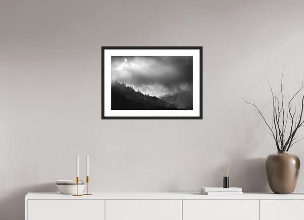 60 x 40 cm, Black Wooden Frame Misty Valley