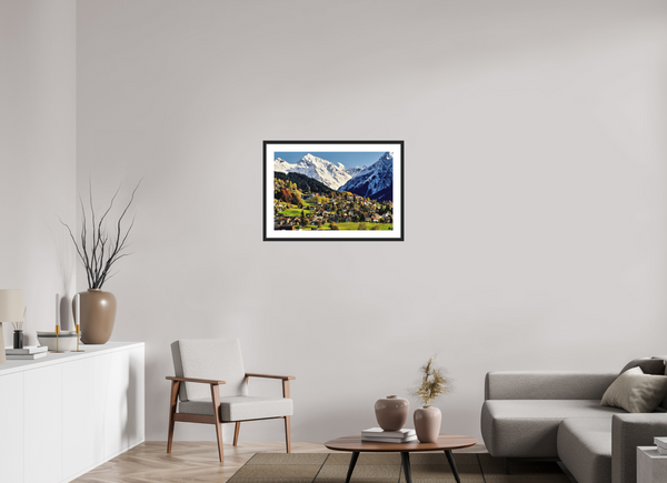 75 x 50 cm, Black Wooden Frame Winter Meets Autumn in Klosters