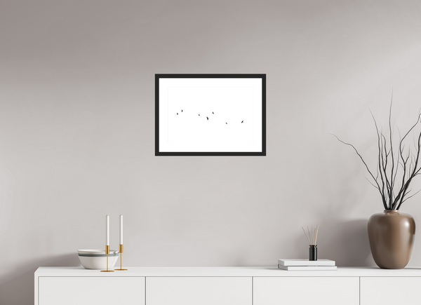 45 x 30 cm, Black Wooden Frame Black Crows #1
