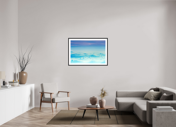 105 x 70 cm, Black Wooden Frame Mountains Hues