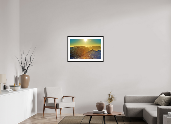 75 x 50 cm, Black Wooden Frame Klosters Evening Light