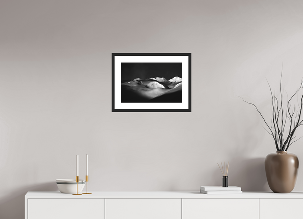 45 x 30 cm, Black Wooden Frame Powder Day, Tignes