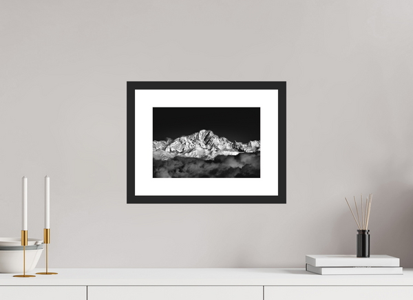 30 x 20 cm, Black Wooden Frame Mont Blanc Massif.