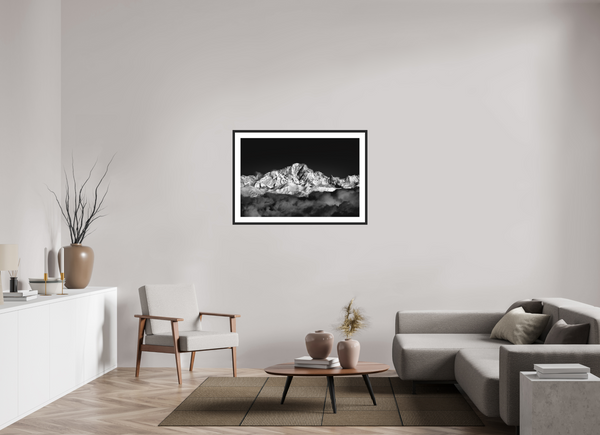 105 x 70 cm, Black Wooden Frame Mont Blanc Massif.