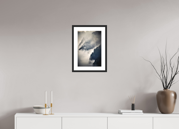 30 x 45 cm, Black Wooden Frame Steep Valley Trees