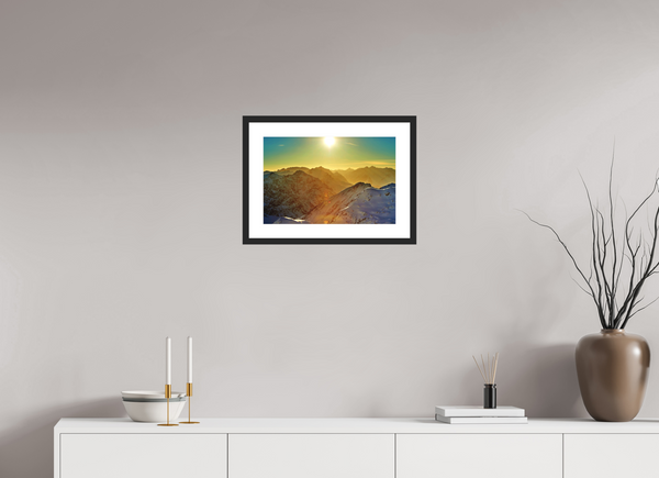 45 x 30 cm, Black Wooden Frame Klosters Evening Light