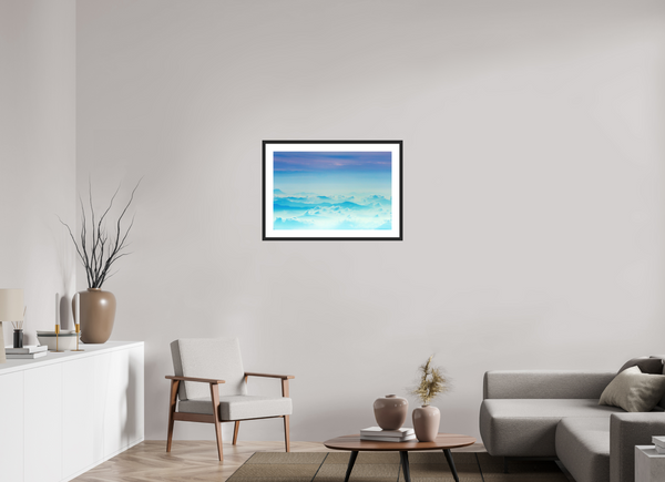 75 x 50 cm, Black Wooden Frame Mountains Hues