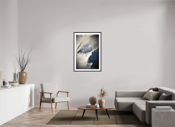 70 x 105 cm, Black Wooden Frame Steep Valley Trees