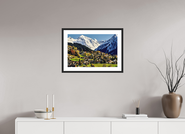 60 x 40 cm, Black Wooden Frame Winter Meets Autumn in Klosters