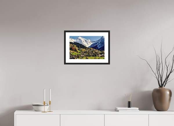 45 x 30 cm, Black Wooden Frame Winter Meets Autumn in Klosters