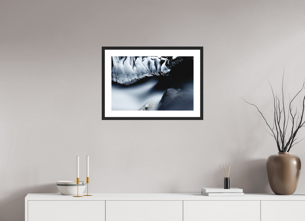 60 x 40 cm, Black Wooden Frame Water & Ice #1