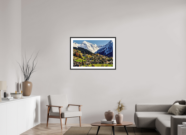 90 x 60 cm, Black Wooden Frame Winter Meets Autumn in Klosters