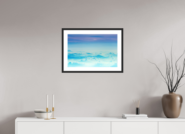 60 x 40 cm, Black Wooden Frame Mountains Hues