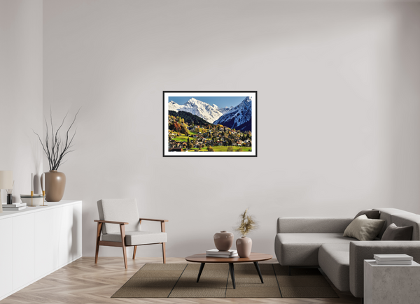 105 x 70 cm, Black Wooden Frame Winter Meets Autumn in Klosters