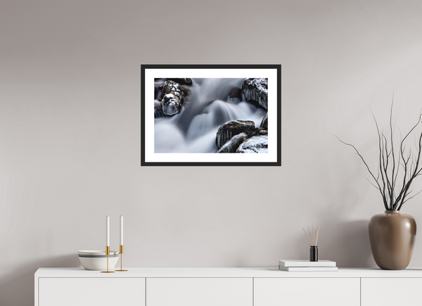 60 x 40 cm, Black Wooden Frame Water & Ice #2