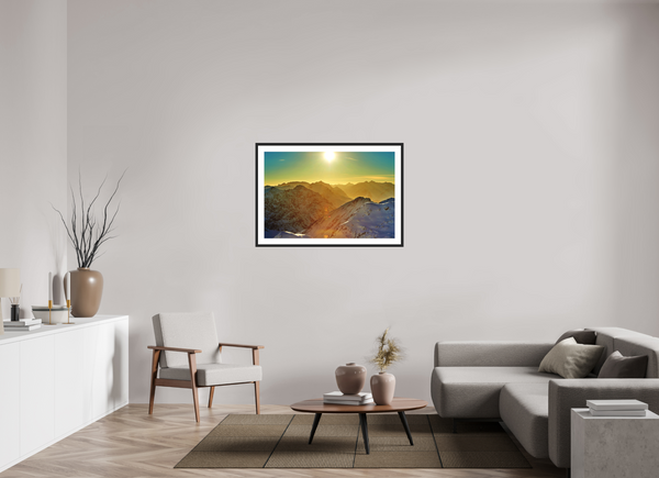 105 x 70 cm, Black Wooden Frame Klosters Evening Light