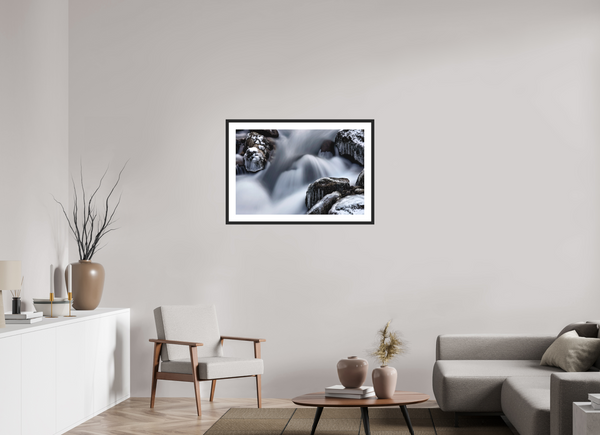 90 x 60 cm, Black Wooden Frame Water & Ice #2