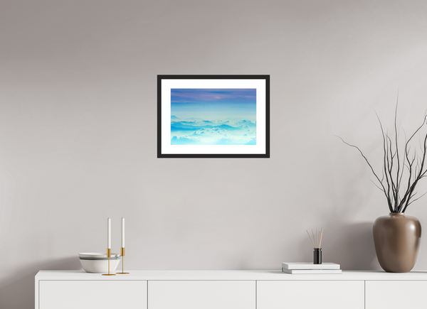 45 x 30 cm, Black Wooden Frame Mountains Hues