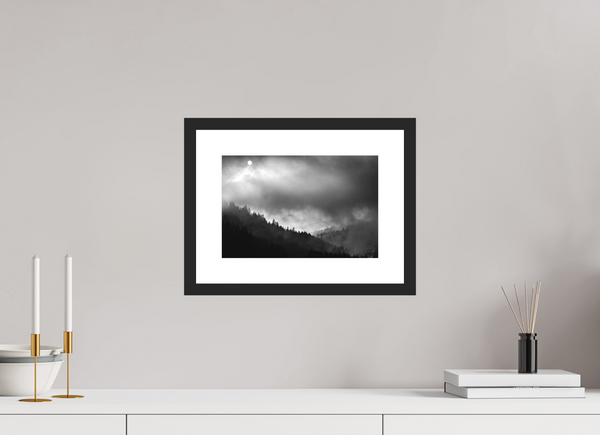30 x 20 cm, Black Wooden Frame Misty Valley