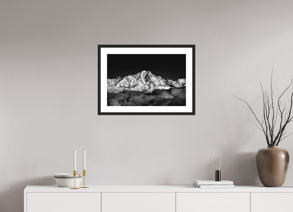 60 x 40 cm, Black Wooden Frame Mont Blanc Massif.